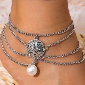 ✨🆕✨ BoHo Pearl Silver Layered Anklet🌷✨